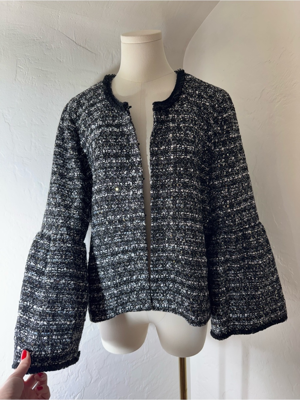 J.Crew Black & White Bouclé Tweed Jacket – Size 14